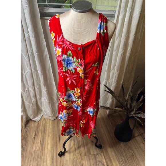 VTG Tiki Palm Hawaiian-Style Floral Rayon Button-Down adjustable Sundress XL - Picture 8 of 13